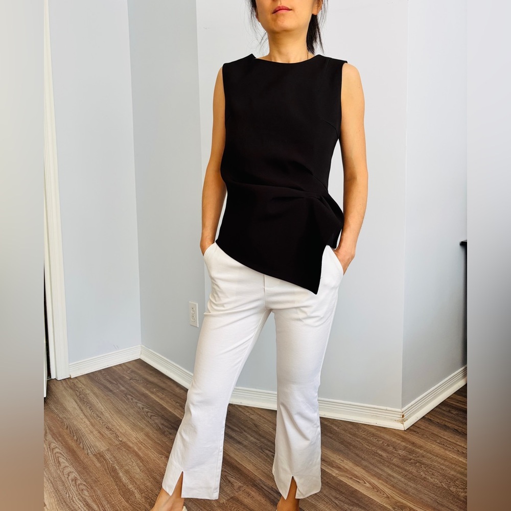 Source Unknown Black Top and White Flare Pants